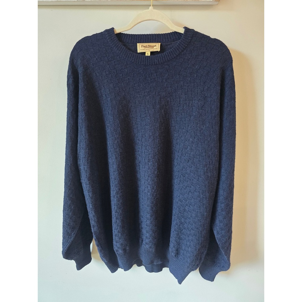 Paul Stuart Mens XL Navy Blue 100% Alpaca Basketweave Texture Crewneck Sweater